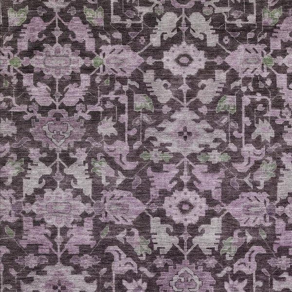HomeRoots 10' Elegant Eggplant & Gray Floral Washable Area Rug - Durable & Stylish for Indoor/Outdoor Use! 688740