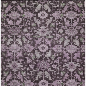 HomeRoots 10' Elegant Eggplant & Gray Floral Washable Area Rug - Durable & Stylish for Indoor/Outdoor Use! 688740