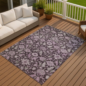 HomeRoots 10' Elegant Eggplant & Gray Floral Washable Area Rug - Durable & Stylish for Indoor/Outdoor Use! 688740