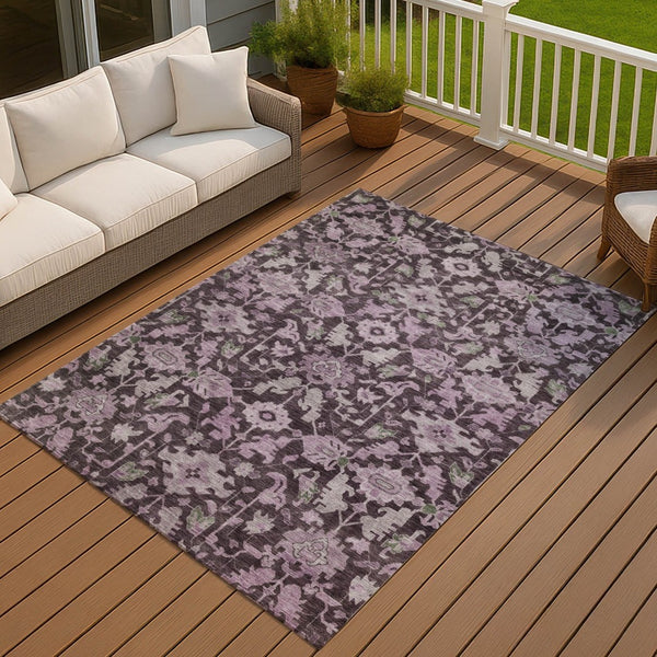 HomeRoots 10' Elegant Eggplant & Gray Floral Washable Area Rug - Durable & Stylish for Indoor/Outdoor Use! 688740