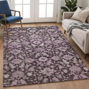 HomeRoots 10' Elegant Eggplant & Gray Floral Washable Area Rug - Durable & Stylish for Indoor/Outdoor Use! 688740