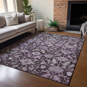 HomeRoots 10' Elegant Eggplant & Gray Floral Washable Area Rug - Durable & Stylish for Indoor/Outdoor Use! 688740