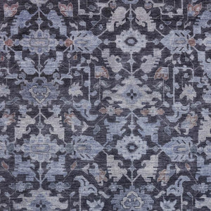 HomeRoots 5' X 8' Navy Blue And Plum Floral Washable Area Rug - Durable, Stain-Resistant for Indoor/Outdoor Use 688742