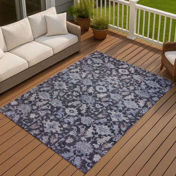 HomeRoots 5' X 8' Navy Blue And Plum Floral Washable Area Rug - Durable, Stain-Resistant for Indoor/Outdoor Use 688742