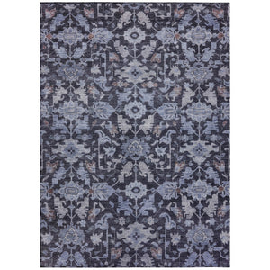 HomeRoots 5' X 8' Navy Blue And Plum Floral Washable Area Rug - Durable, Stain-Resistant for Indoor/Outdoor Use 688742