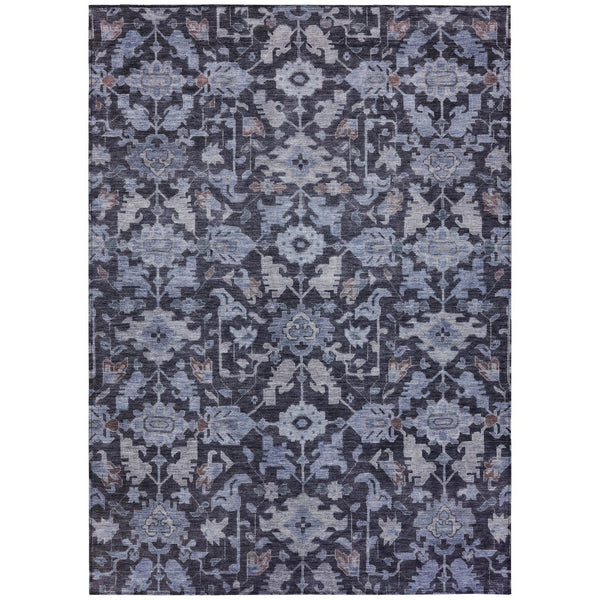 HomeRoots 5' X 8' Navy Blue And Plum Floral Washable Area Rug - Durable, Stain-Resistant for Indoor/Outdoor Use 688742