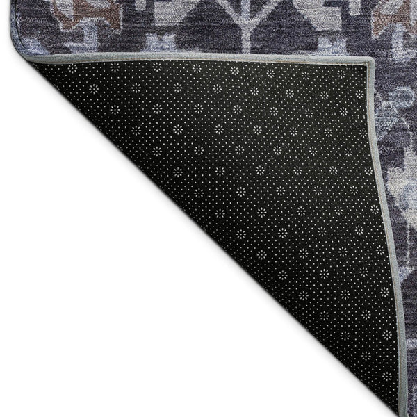 HomeRoots 5' X 8' Navy Blue And Plum Floral Washable Area Rug - Durable, Stain-Resistant for Indoor/Outdoor Use 688742