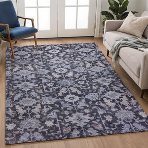 HomeRoots 5' X 8' Navy Blue And Plum Floral Washable Area Rug - Durable, Stain-Resistant for Indoor/Outdoor Use 688742