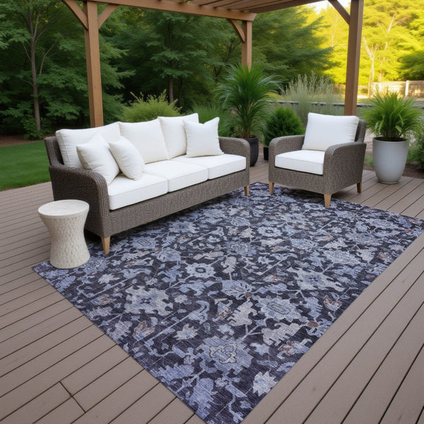 HomeRoots 5' X 8' Navy Blue And Plum Floral Washable Area Rug - Durable, Stain-Resistant for Indoor/Outdoor Use 688742