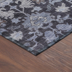HomeRoots 8' Navy Blue and Plum Round Floral Indoor/Outdoor Rug - Durable, Washable, Slip-Resistant Design! 688743