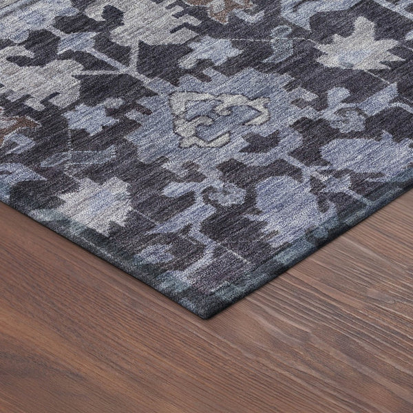 HomeRoots 8' Navy Blue and Plum Round Floral Indoor/Outdoor Rug - Durable, Washable, Slip-Resistant Design! 688743