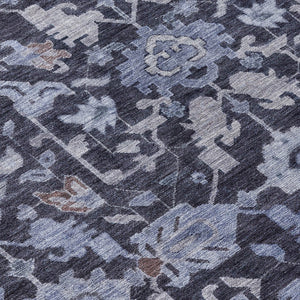 HomeRoots 8' Navy Blue and Plum Round Floral Indoor/Outdoor Rug - Durable, Washable, Slip-Resistant Design! 688743