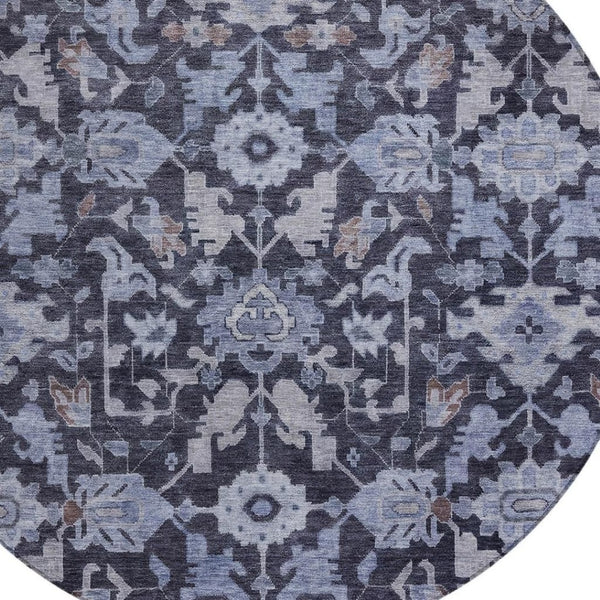 HomeRoots 8' Navy Blue and Plum Round Floral Indoor/Outdoor Rug - Durable, Washable, Slip-Resistant Design! 688743