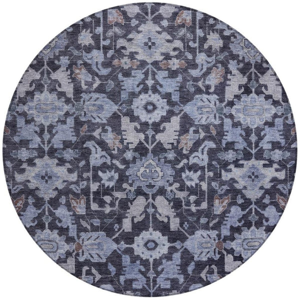 HomeRoots 8' Navy Blue and Plum Round Floral Indoor/Outdoor Rug - Durable, Washable, Slip-Resistant Design! 688743