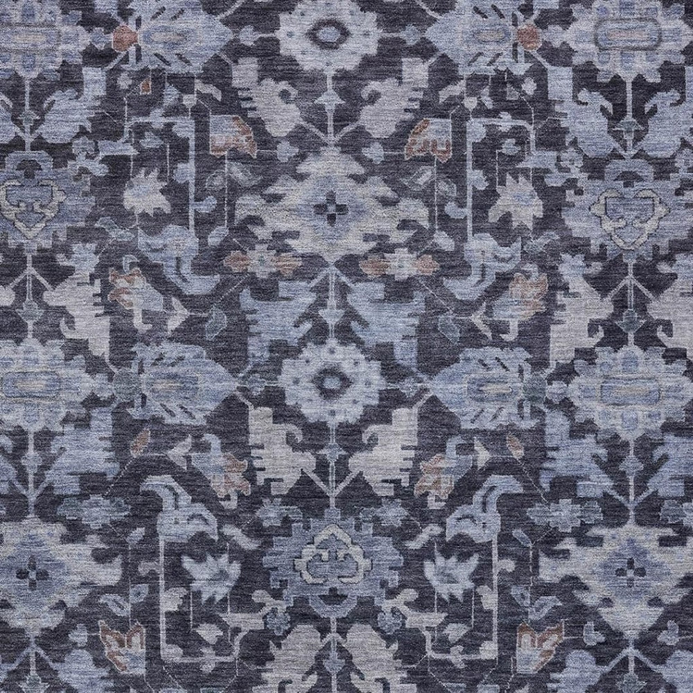 HomeRoots 10' Navy Blue and Plum Floral Area Rug - Stylish, Durable, Washable for Indoor & Outdoor Spaces! 688746