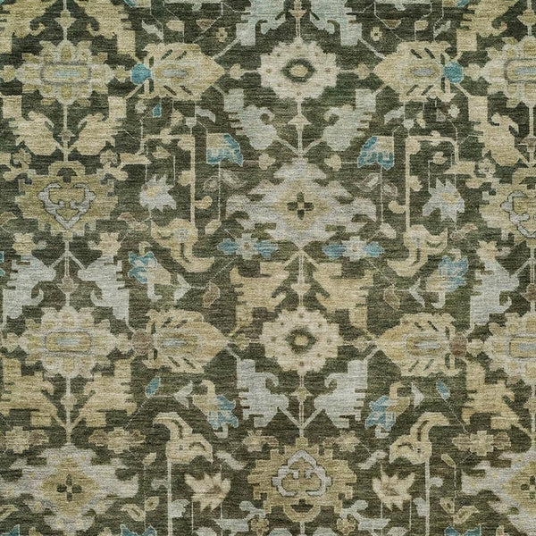 HomeRoots 5' Elegant Floral Area Rug in Olive Green, Teal Blue & Gold - Washable for Indoor/Outdoor Use 688748