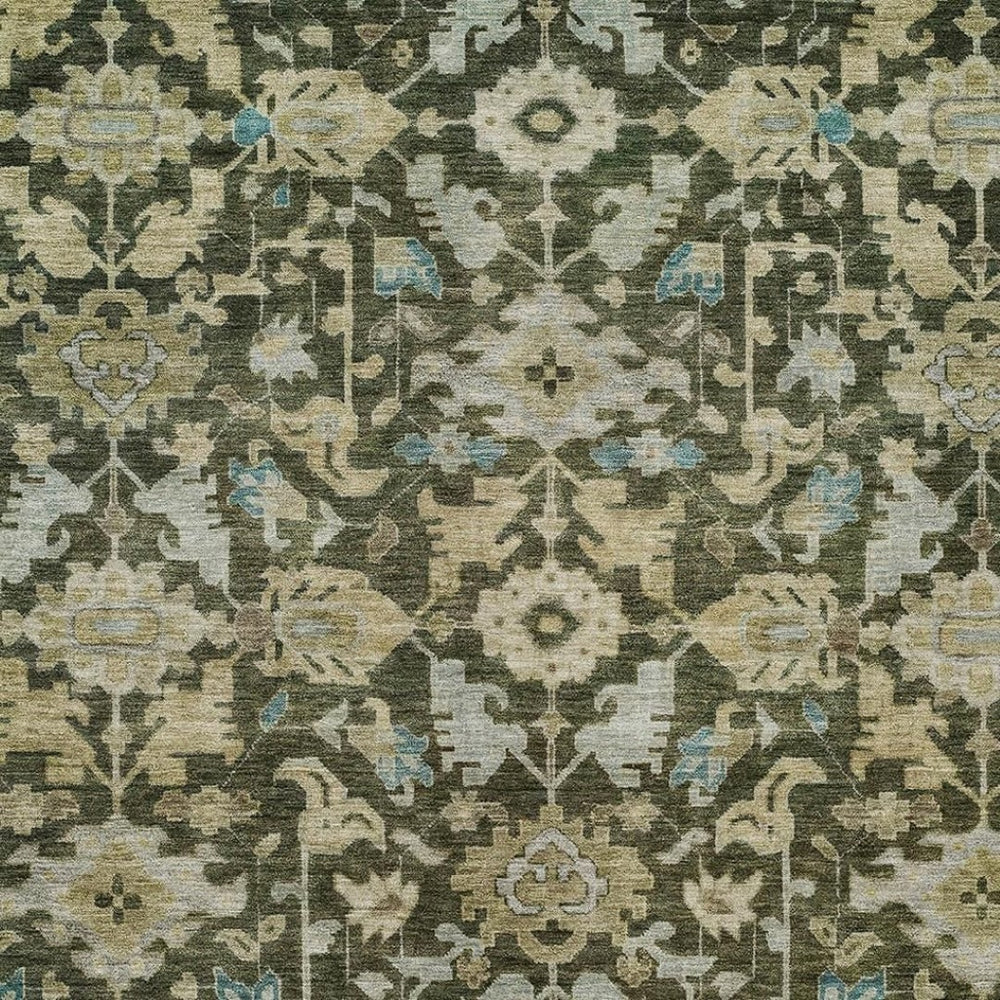 HomeRoots 8' X 10' Washable Floral Area Rug in Olive Green, Teal Blue & Gold – Perfect for Indoor & Outdoor Use! 688750