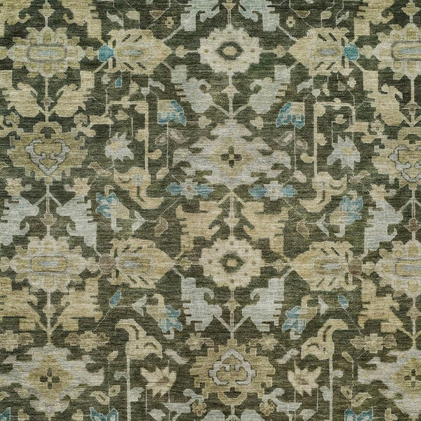 HomeRoots 8' X 10' Washable Floral Area Rug in Olive Green, Teal Blue & Gold – Perfect for Indoor & Outdoor Use! 688750
