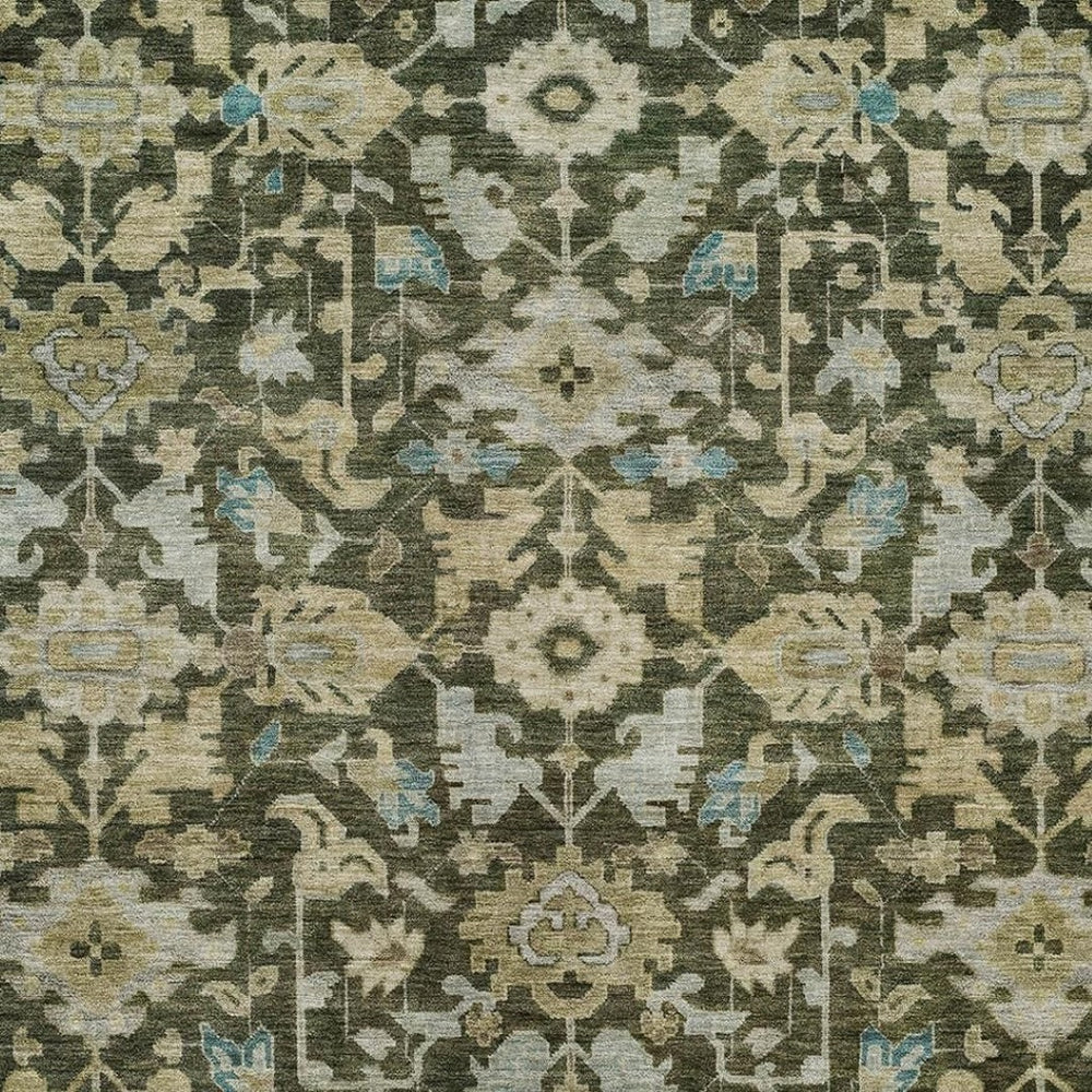 HomeRoots 9' Timeless Floral Olive Green and Teal Blue Washable Area Rug for Indoor and Outdoor Elegance 688751