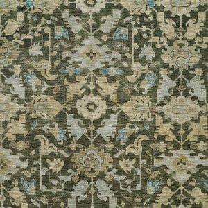 HomeRoots 10' Indoor Outdoor Area Rug - Elegant Olive Green, Teal Blue & Gold Floral Design, Washable & Durable 688752