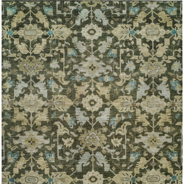 HomeRoots 10' Indoor Outdoor Area Rug - Elegant Olive Green, Teal Blue & Gold Floral Design, Washable & Durable 688752
