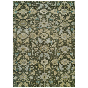 HomeRoots 10' Indoor Outdoor Area Rug - Elegant Olive Green, Teal Blue & Gold Floral Design, Washable & Durable 688752