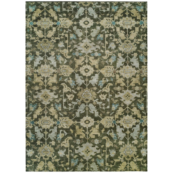 HomeRoots 10' Indoor Outdoor Area Rug - Elegant Olive Green, Teal Blue & Gold Floral Design, Washable & Durable 688752