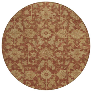HomeRoots 8' Round Floral Area Rug in Rust and Beige – Washable, Durable, Indoor/Outdoor for High Traffic Spaces 688755