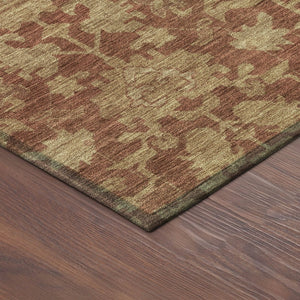 HomeRoots 8' Round Floral Area Rug in Rust and Beige – Washable, Durable, Indoor/Outdoor for High Traffic Spaces 688755