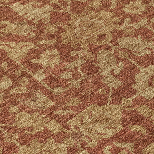 HomeRoots 8' Round Floral Area Rug in Rust and Beige – Washable, Durable, Indoor/Outdoor for High Traffic Spaces 688755