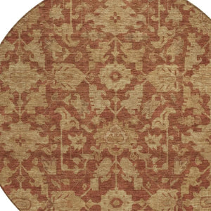 HomeRoots 8' Round Floral Area Rug in Rust and Beige – Washable, Durable, Indoor/Outdoor for High Traffic Spaces 688755