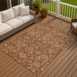 HomeRoots 8' X 10' Washable Rust and Beige Floral Area Rug – Durable, Stylish Indoor/Outdoor Solution for Any Space 688756