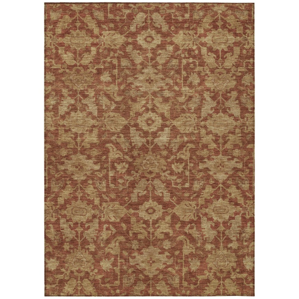 HomeRoots 8' X 10' Washable Rust and Beige Floral Area Rug – Durable, Stylish Indoor/Outdoor Solution for Any Space 688756