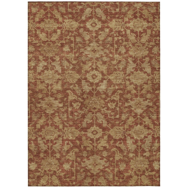 HomeRoots 8' X 10' Washable Rust and Beige Floral Area Rug – Durable, Stylish Indoor/Outdoor Solution for Any Space 688756