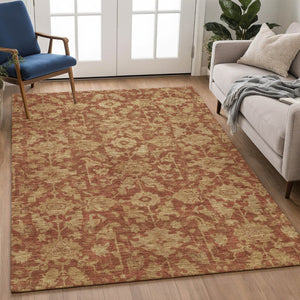 HomeRoots 8' X 10' Washable Rust and Beige Floral Area Rug – Durable, Stylish Indoor/Outdoor Solution for Any Space 688756