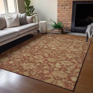 HomeRoots 8' X 10' Washable Rust and Beige Floral Area Rug – Durable, Stylish Indoor/Outdoor Solution for Any Space 688756