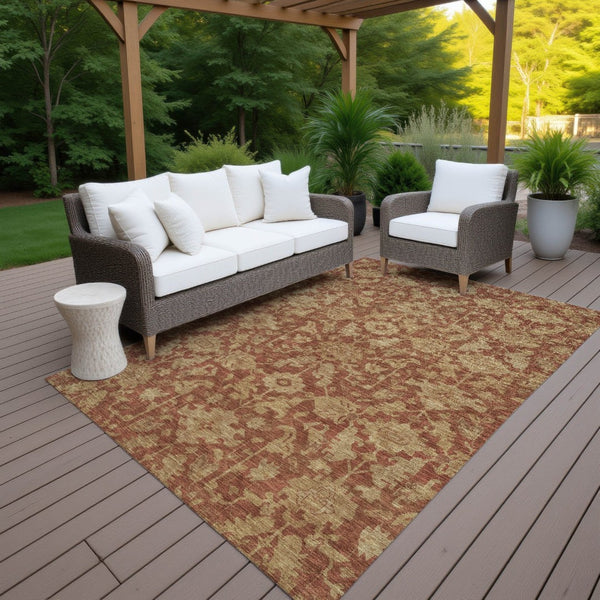 HomeRoots 8' X 10' Washable Rust and Beige Floral Area Rug – Durable, Stylish Indoor/Outdoor Solution for Any Space 688756