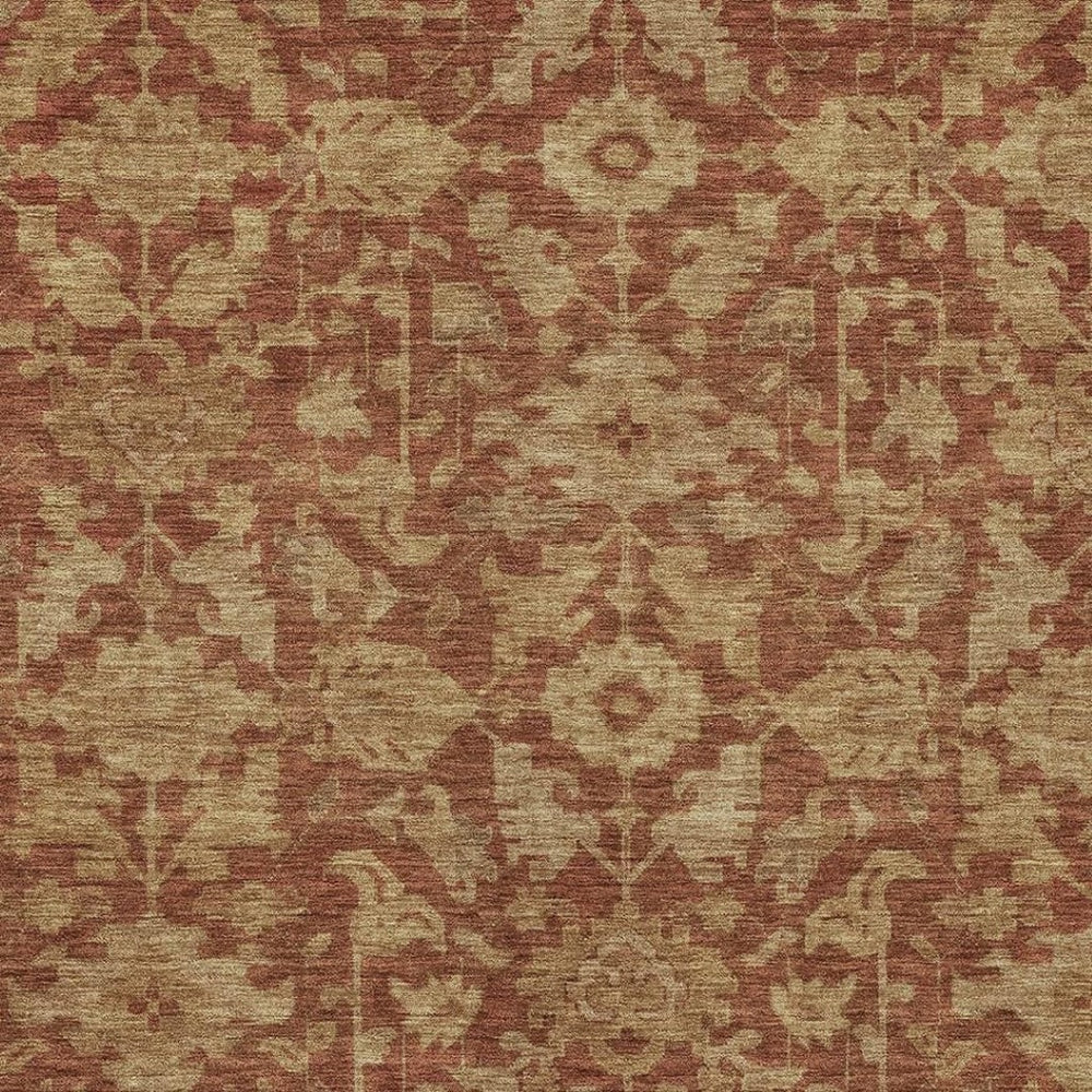 HomeRoots 9' X 12' Floral Area Rug in Rust and Beige – Durable, Washable for Indoor & Outdoor Use, Stylish Charm 688757