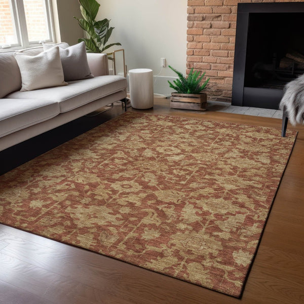 HomeRoots 9' X 12' Floral Area Rug in Rust and Beige – Durable, Washable for Indoor & Outdoor Use, Stylish Charm 688757