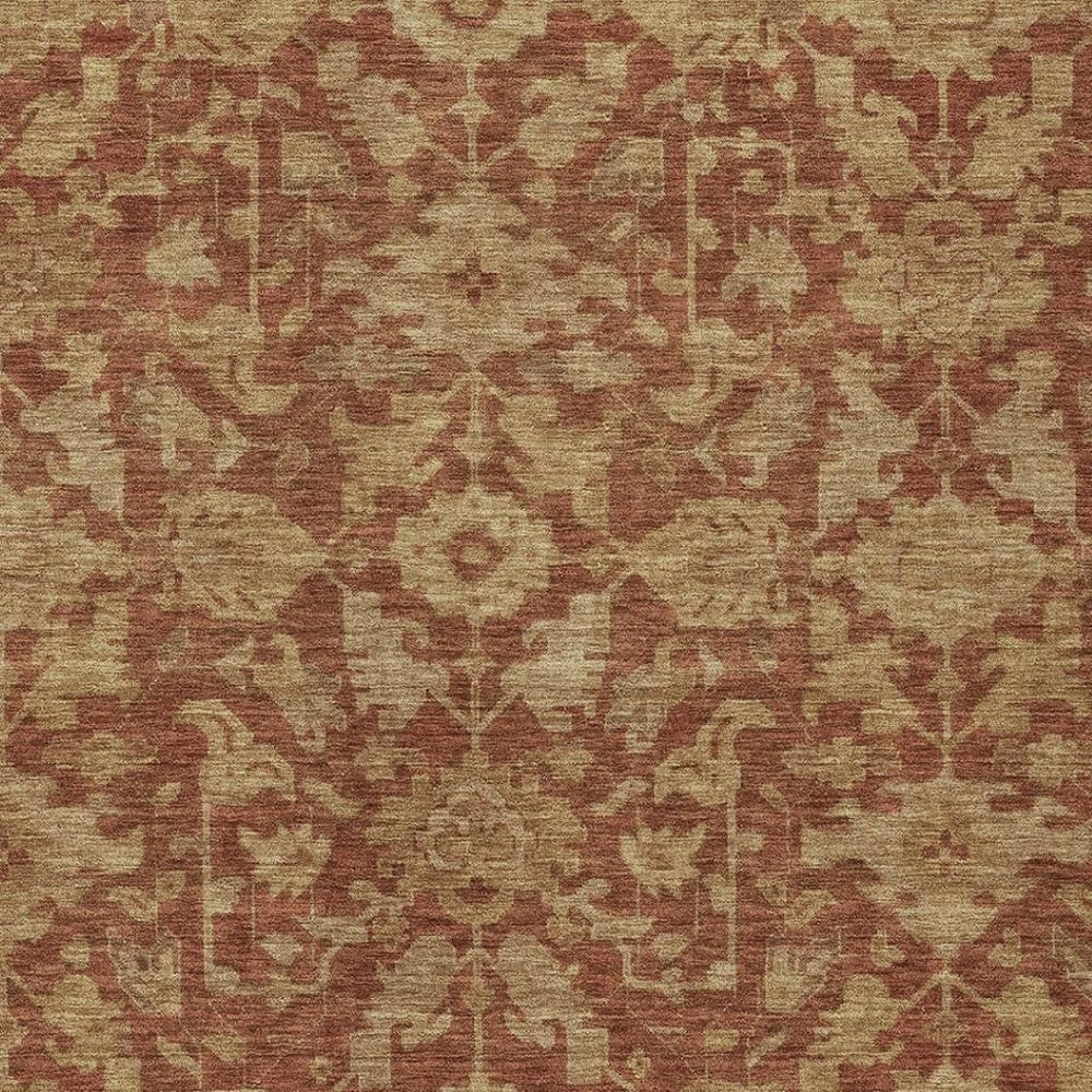 HomeRoots 10' Classic Rust and Beige Floral Washable Area Rug - Durable Indoor/Outdoor Design for All Spaces 688758