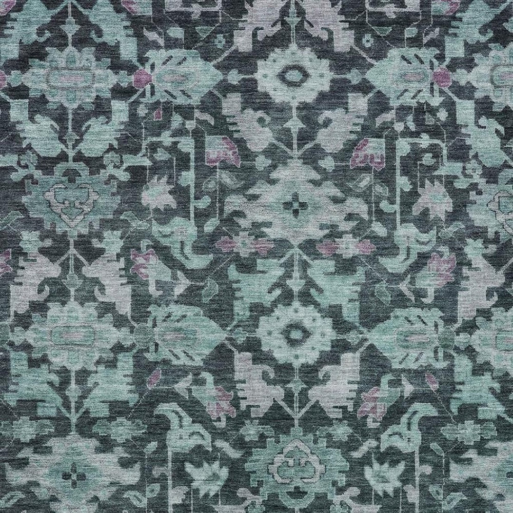 HomeRoots 5' Teal Blue & Plum Floral Washable Area Rug - Durable, Stylish, Indoor/Outdoor Design for Every Home 688760