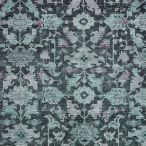 HomeRoots 5' Teal Blue & Plum Floral Washable Area Rug - Durable, Stylish, Indoor/Outdoor Design for Every Home 688760