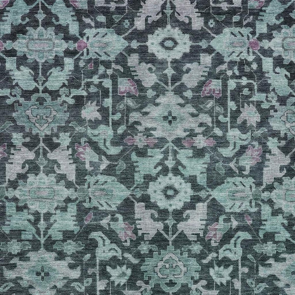 HomeRoots 5' Teal Blue & Plum Floral Washable Area Rug - Durable, Stylish, Indoor/Outdoor Design for Every Home 688760
