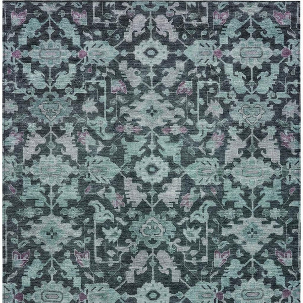 HomeRoots 5' Teal Blue & Plum Floral Washable Area Rug - Durable, Stylish, Indoor/Outdoor Design for Every Home 688760