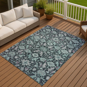 HomeRoots 5' Teal Blue & Plum Floral Washable Area Rug - Durable, Stylish, Indoor/Outdoor Design for Every Home 688760