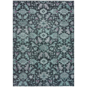 HomeRoots 5' Teal Blue & Plum Floral Washable Area Rug - Durable, Stylish, Indoor/Outdoor Design for Every Home 688760