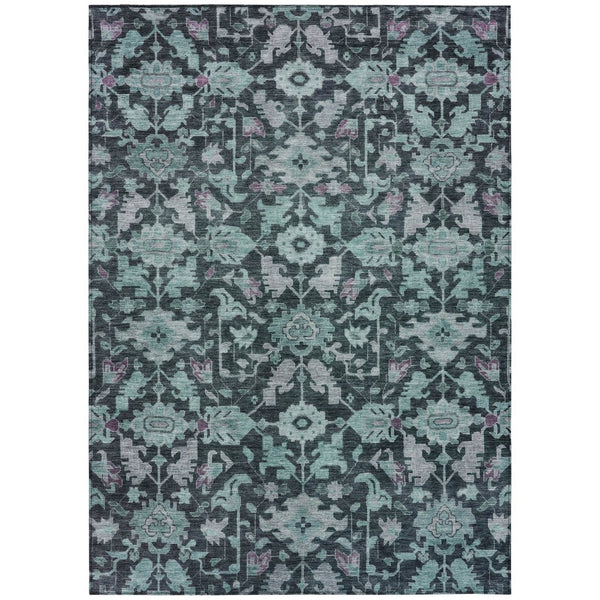 HomeRoots 5' Teal Blue & Plum Floral Washable Area Rug - Durable, Stylish, Indoor/Outdoor Design for Every Home 688760