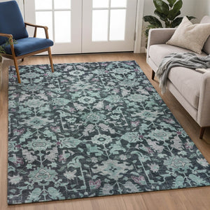 HomeRoots 5' Teal Blue & Plum Floral Washable Area Rug - Durable, Stylish, Indoor/Outdoor Design for Every Home 688760