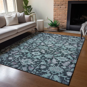 HomeRoots 5' Teal Blue & Plum Floral Washable Area Rug - Durable, Stylish, Indoor/Outdoor Design for Every Home 688760