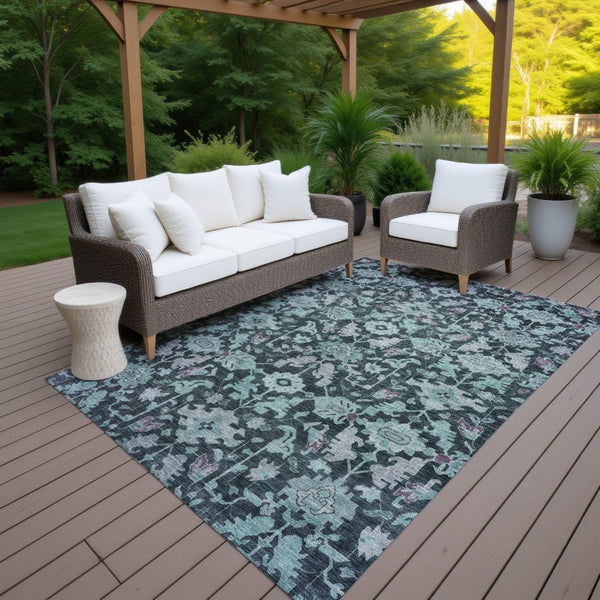 HomeRoots 5' Teal Blue & Plum Floral Washable Area Rug - Durable, Stylish, Indoor/Outdoor Design for Every Home 688760